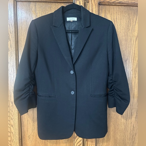 Calvin Klein Jackets & Blazers - Calvin Klein Women's Black Blazer with Ruched 3/4 Sleeves Sz S